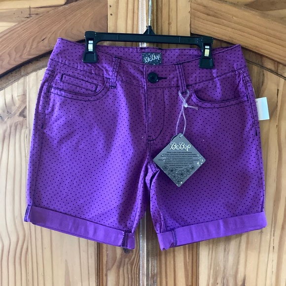Women’s Be Bop purple black polka dot cuffed hem shorts size 5 - NWT - Picture 1 of 9